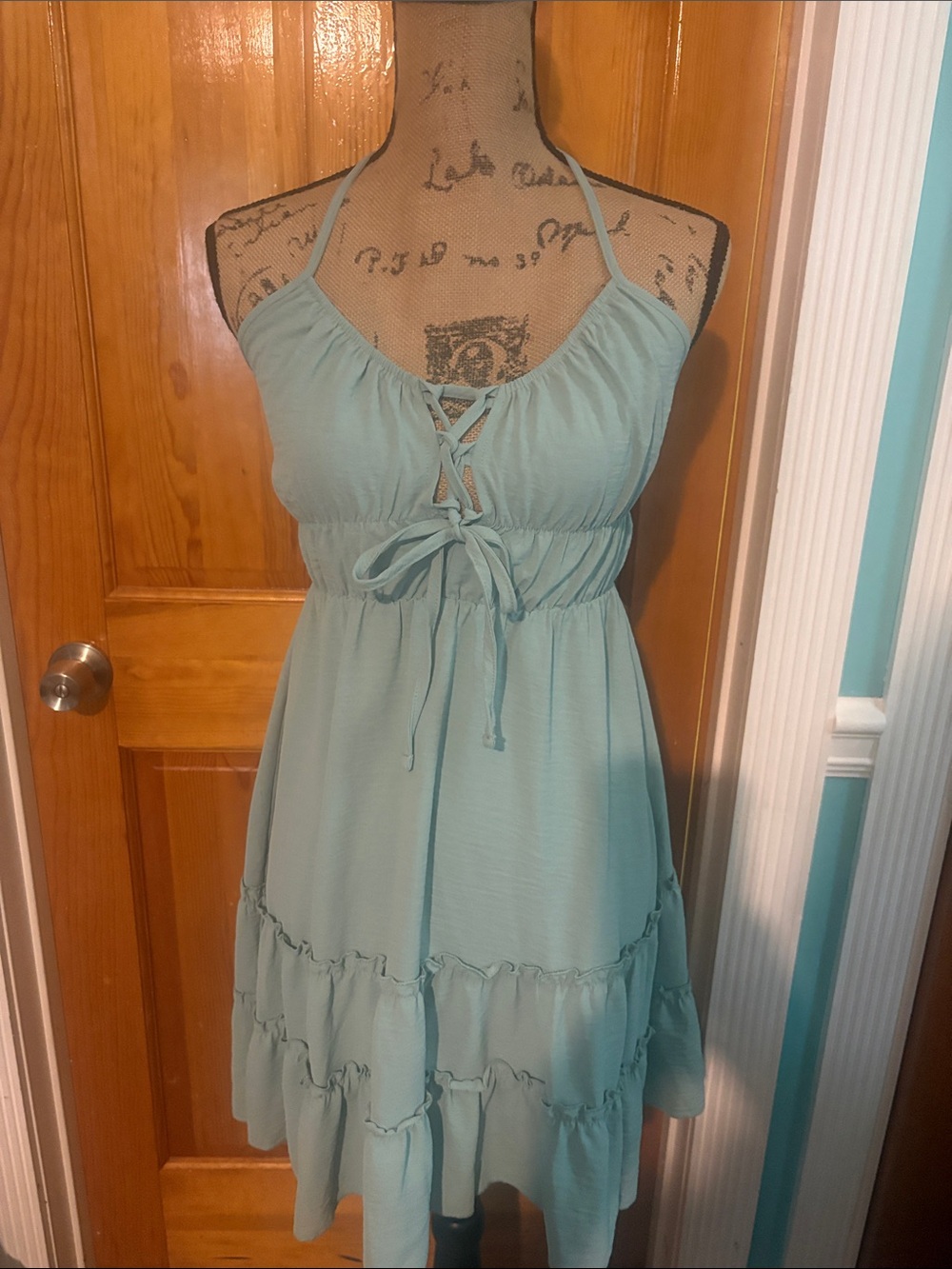 SHEIN S Light Aqua Halter Tie-Front Sundress